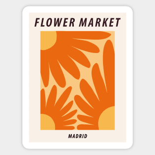 Flower market print, Orange flowers, Madrid, Posters aesthetic, Sunflowers, Cottagecore decor, Retro Sticker